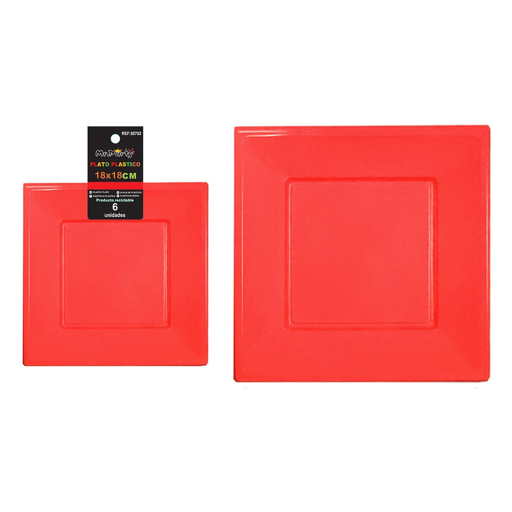 Platos plásticos cuadrados rojos 18*18*h1.9cm 6pcs