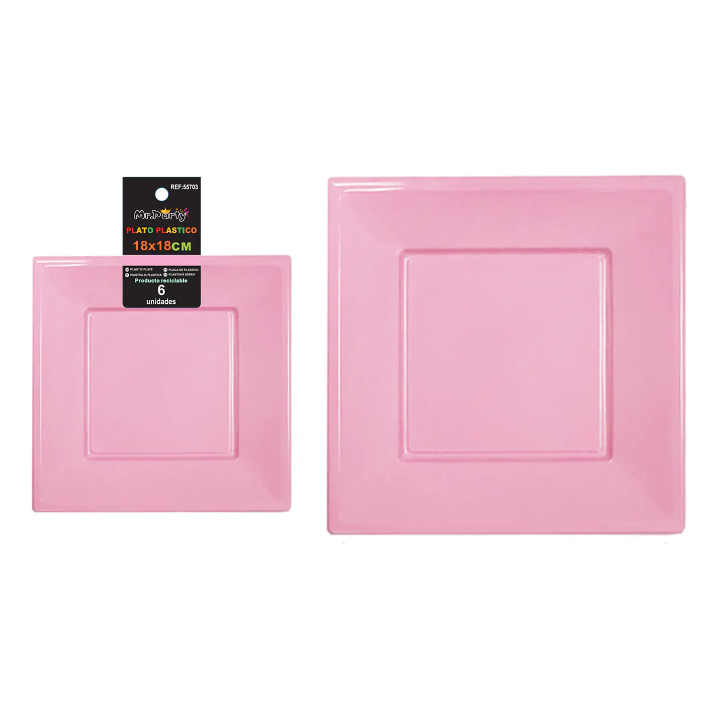 Platos plásticos cuadrados rosas 18*18*h1.9cm 6pcs 1