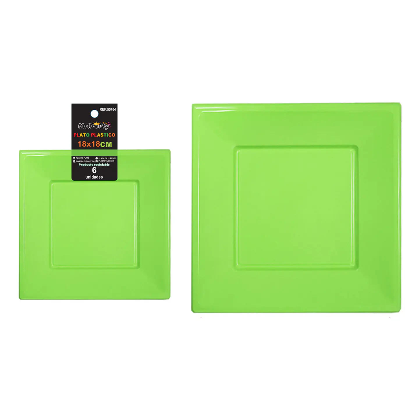 Platos plásticos cuadrados verde manzana 18*18*h1.9cm 6pcs 1