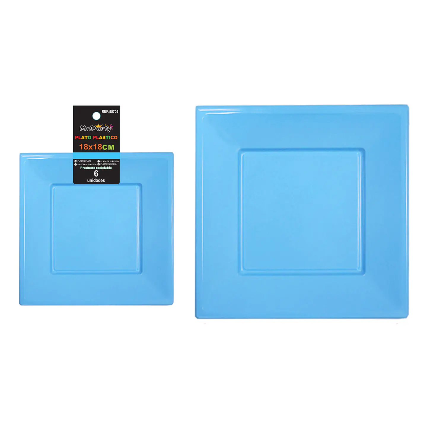 Platos plásticos cuadrados azul 18*18*h1.9cm 6pcs 1