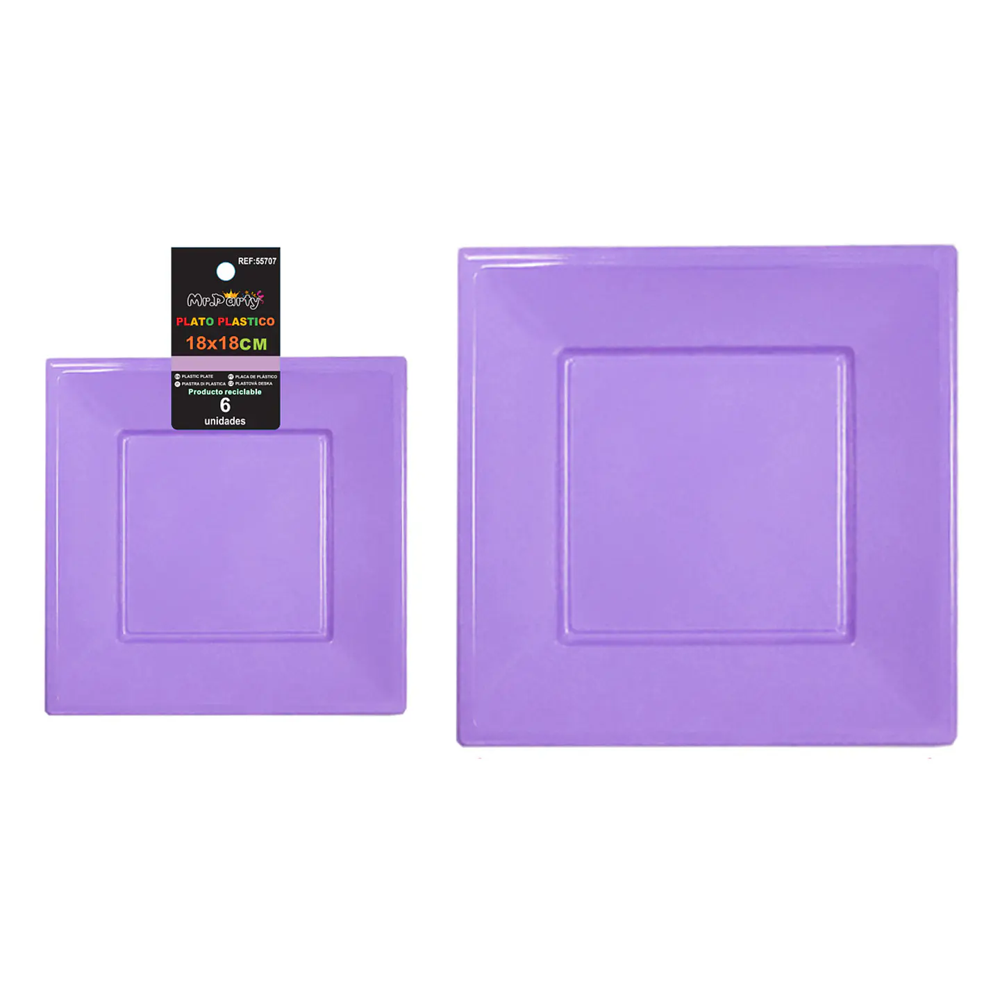 Platos plásticos cuadrados lila claro 18*18*h1.9cm 6pcs 1