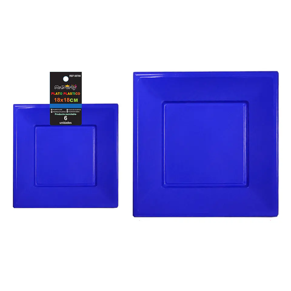 Platos plásticos cuadrados azul oscuro 18*18*h1.9cm 6pcs 1