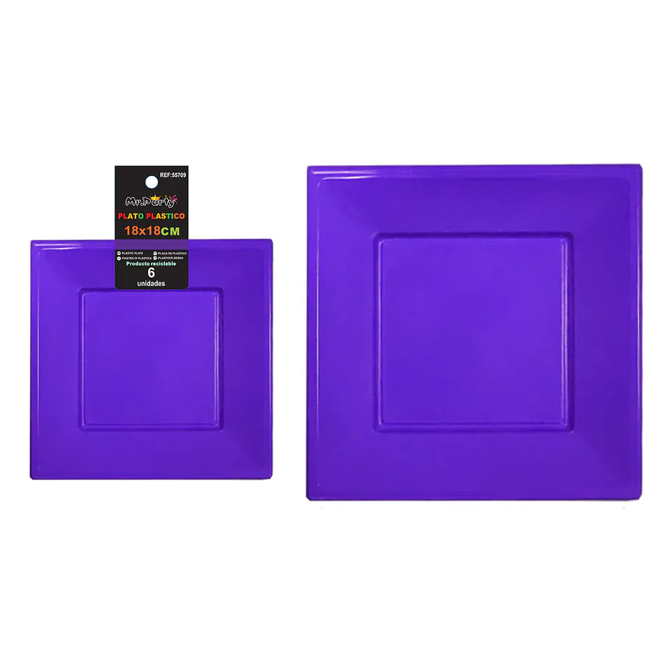 Platos plásticos cuadrados morado oscuro 18*18*h1.9cm 6pcs 1