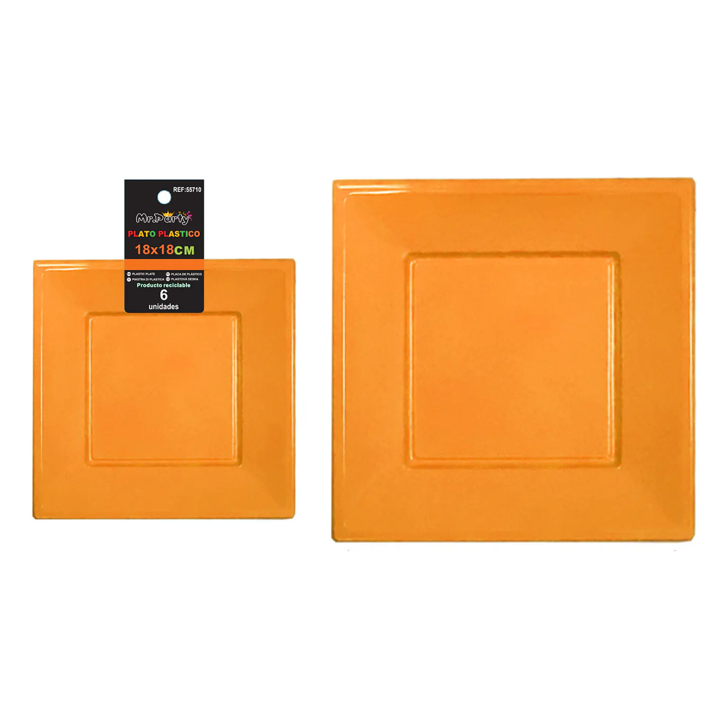 Platos plásticos cuadrados naranja 18*18*h1.9cm 6pcs 1