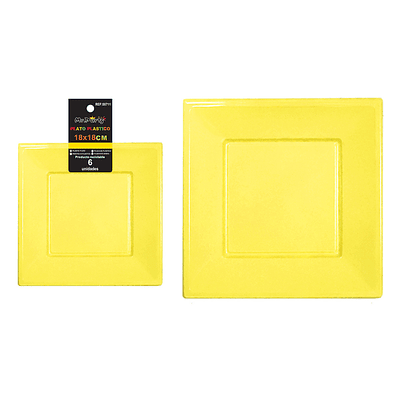 Platos plásticos cuadrados amarillo 18*18*h1.9cm 6pcs