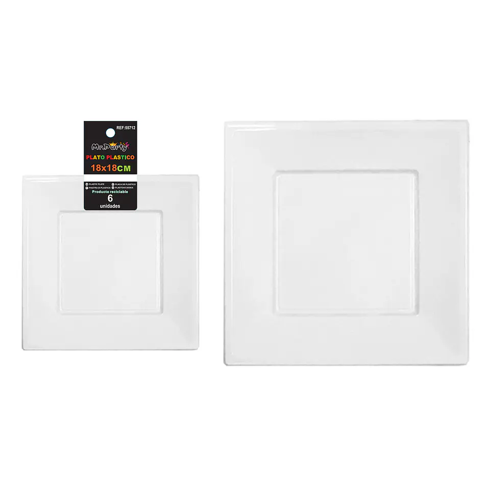 Platos plásticos cuadrados blanco 18*18*h1.9cm 6pcs 1