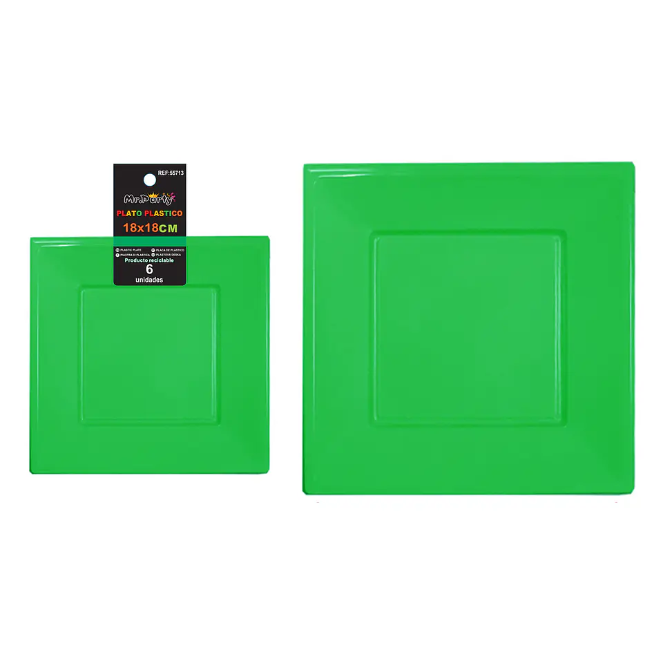 Platos plásticos cuadrados verde oscuro 18*18*h1.9cm 6pcs 1