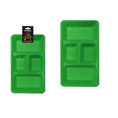  Plato bandeja rectangular de plástico con division verde 2pcs 35*18cm