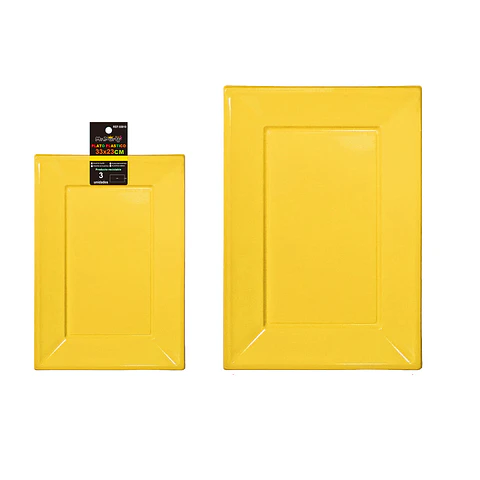 Plato rectangular de plástico amarillo 33*23cm 35g 3pcs