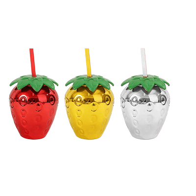 Botella con bombilla frutilla metalizada 500ml Color Aleatorio