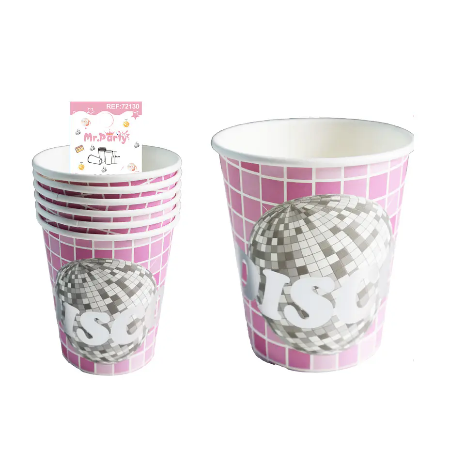 Vasos de papel disco rosa 6pcs 1