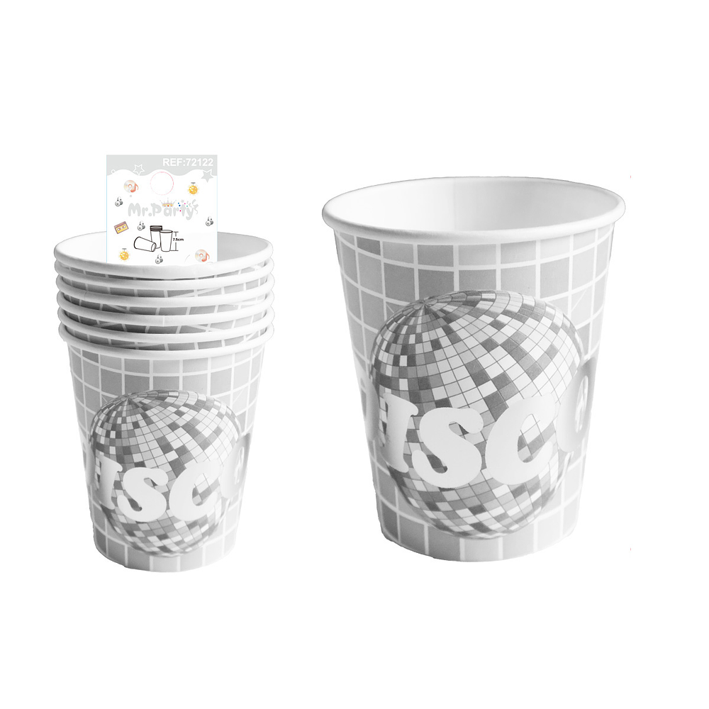 Vasos de papel disco plateado 6pcs