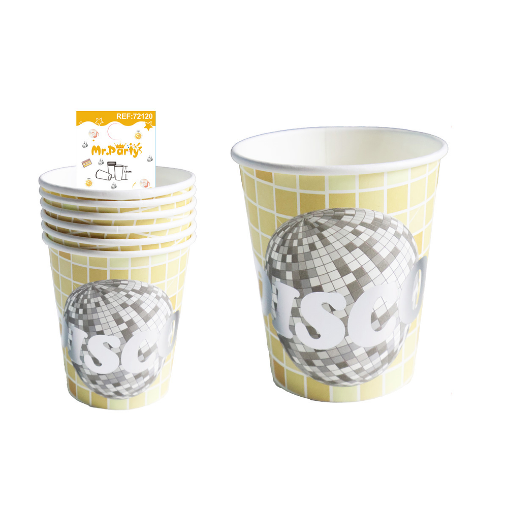 Vasos de papel disco dorado 6pcs