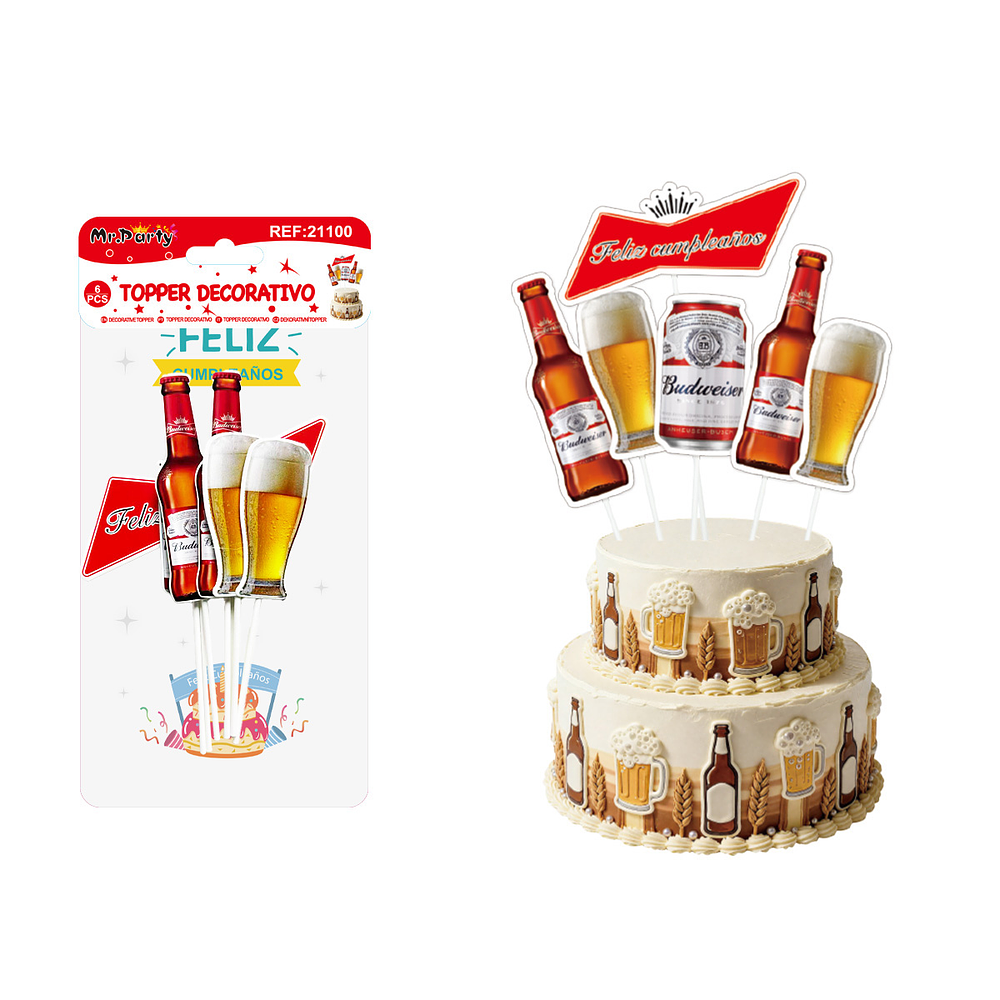 Topper para pastel decorativo cerveza 6pcs