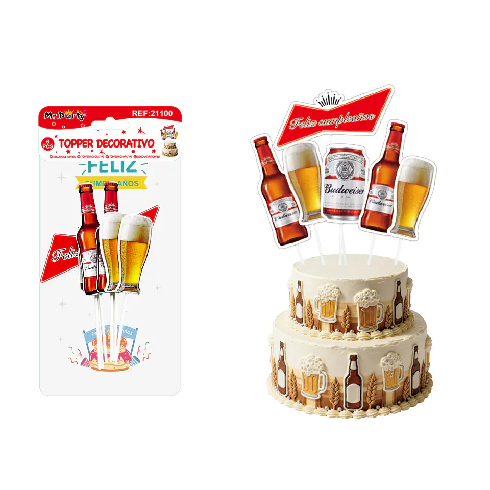 Topper para pastel decorativo cerveza 6pcs 1