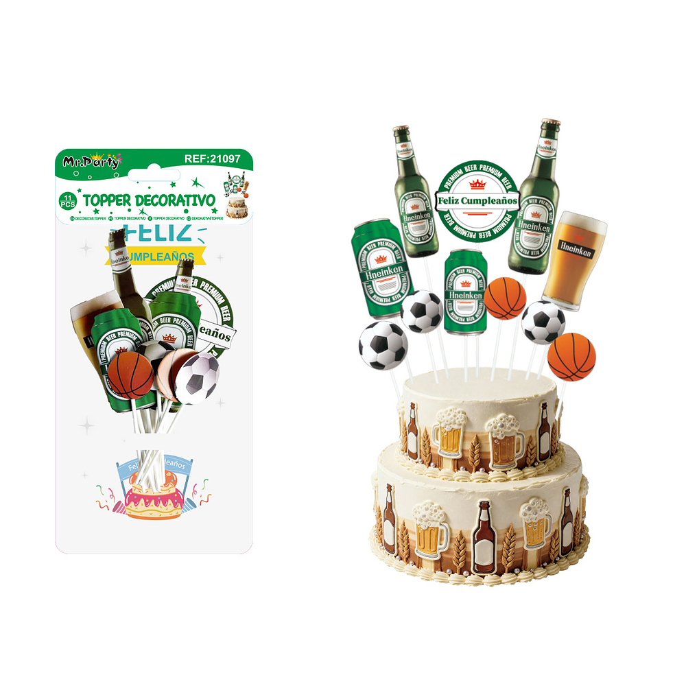 Topper para pastel decorativo cerveza y fútbol 11pcs