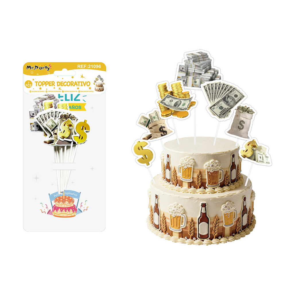 Topper para pastel decorativo dólares 7pcs
