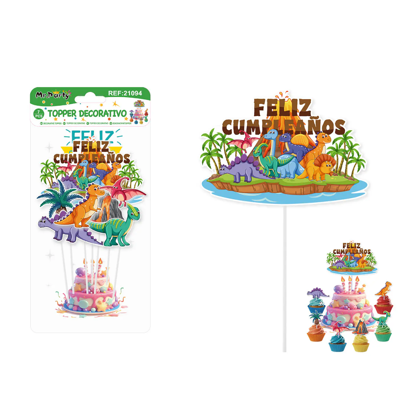 Topper para pastel de dinosaurios 7pcs 1