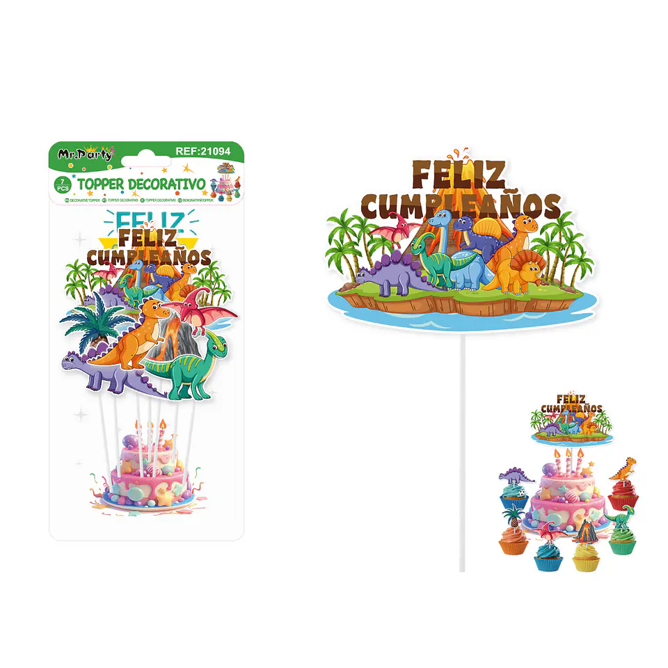 Topper para pastel de dinosaurios 7pcs 1