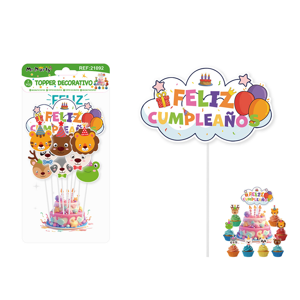 Topper para pastel de animales 9pcs