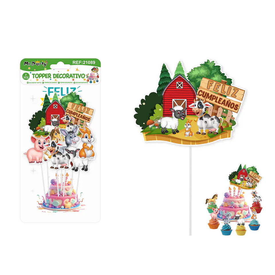 Topper para pastel de la granja 7pcs 1