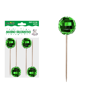 Palillos decorativos para pastel con esfera verde 12cm 4pcs