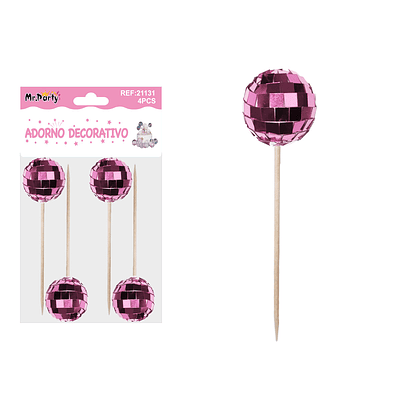 Palillos decorativos para pastel con esfera rosado 12cm 4pcs