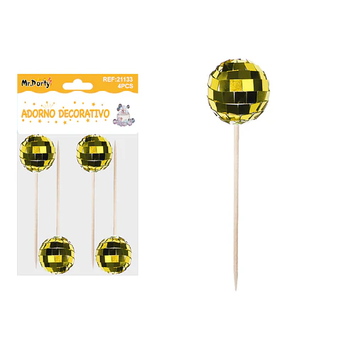 Palillos decorativos para pastel con esfera dorada 12cm 4pcs