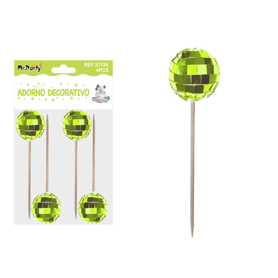Palillos decorativos para pastel con esfera verde-amarilla 12cm 4pcs 1