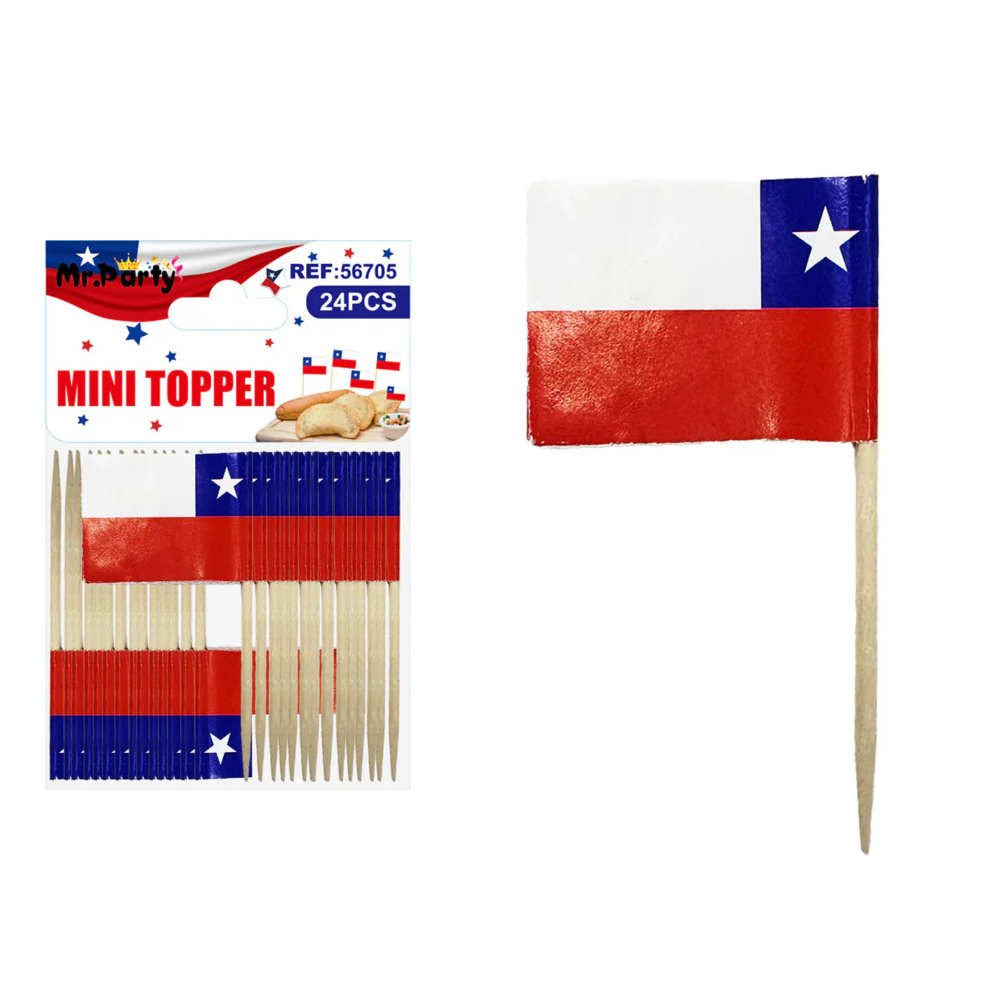 Topper de banderines con bandera de Chile para pastel 24pcs 1