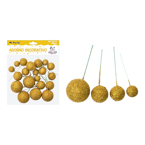 Esferas decorativas para pastel con purpurina dorada 20pcs