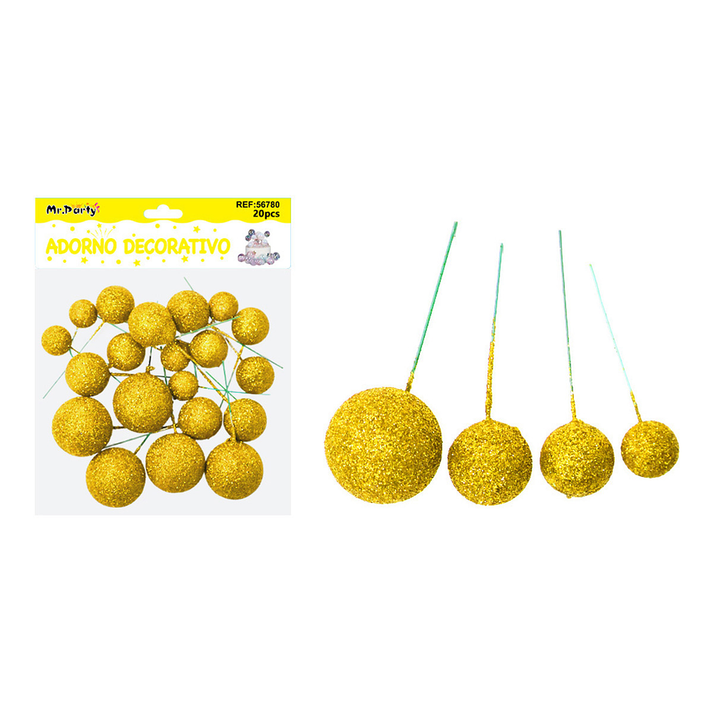 Esferas decorativas para pastel con purpurina amarilla 20pcs