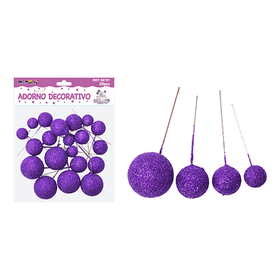 Esferas decorativas para pastel con purpurina morada 20pcs