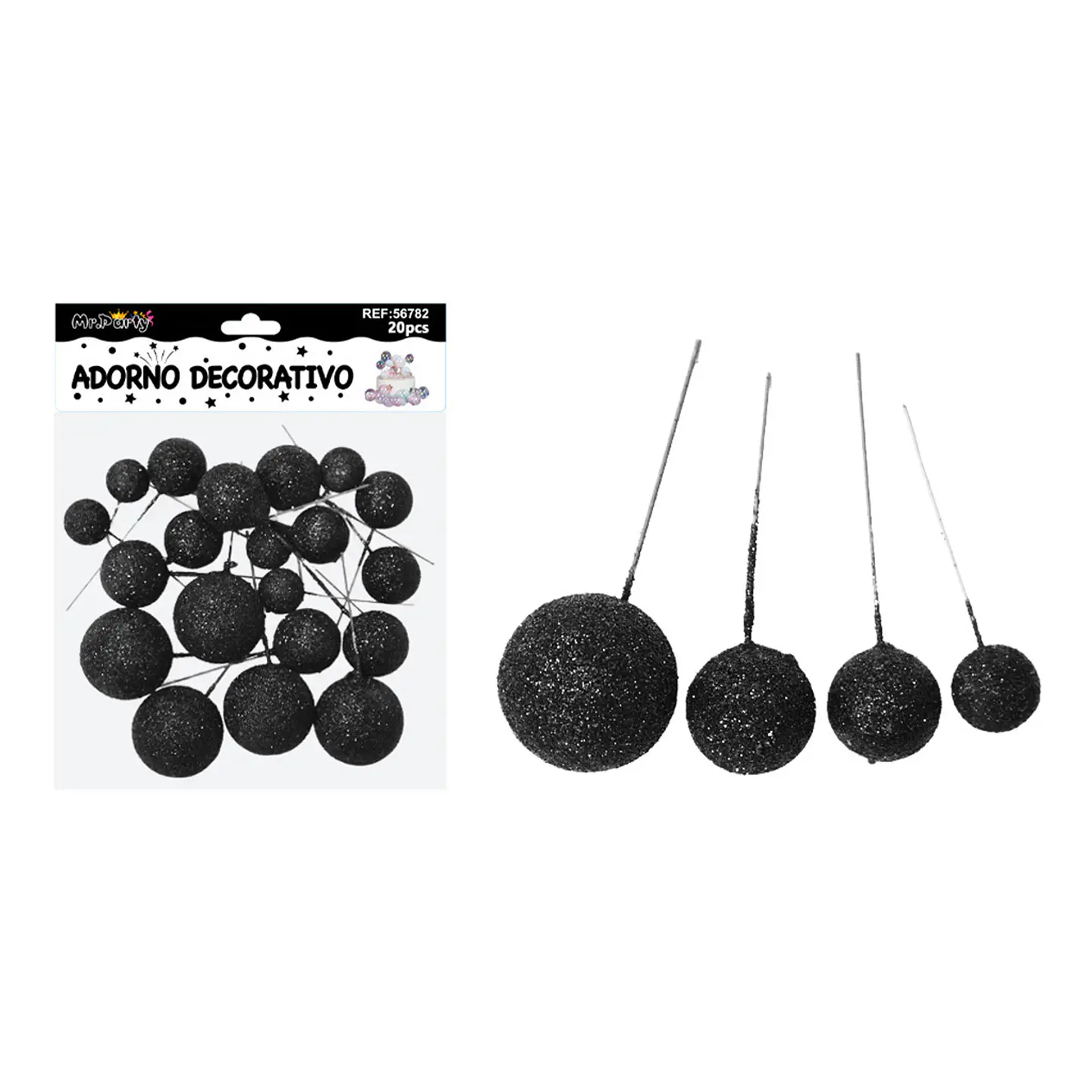 Esferas decorativas para pastel con purpurina negra 20pcs 1