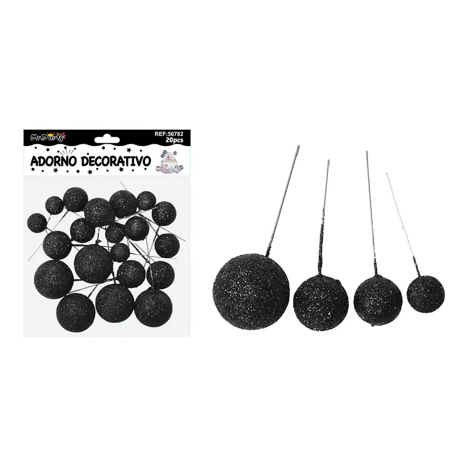 Esferas decorativas para pastel con purpurina negra 20pcs 1