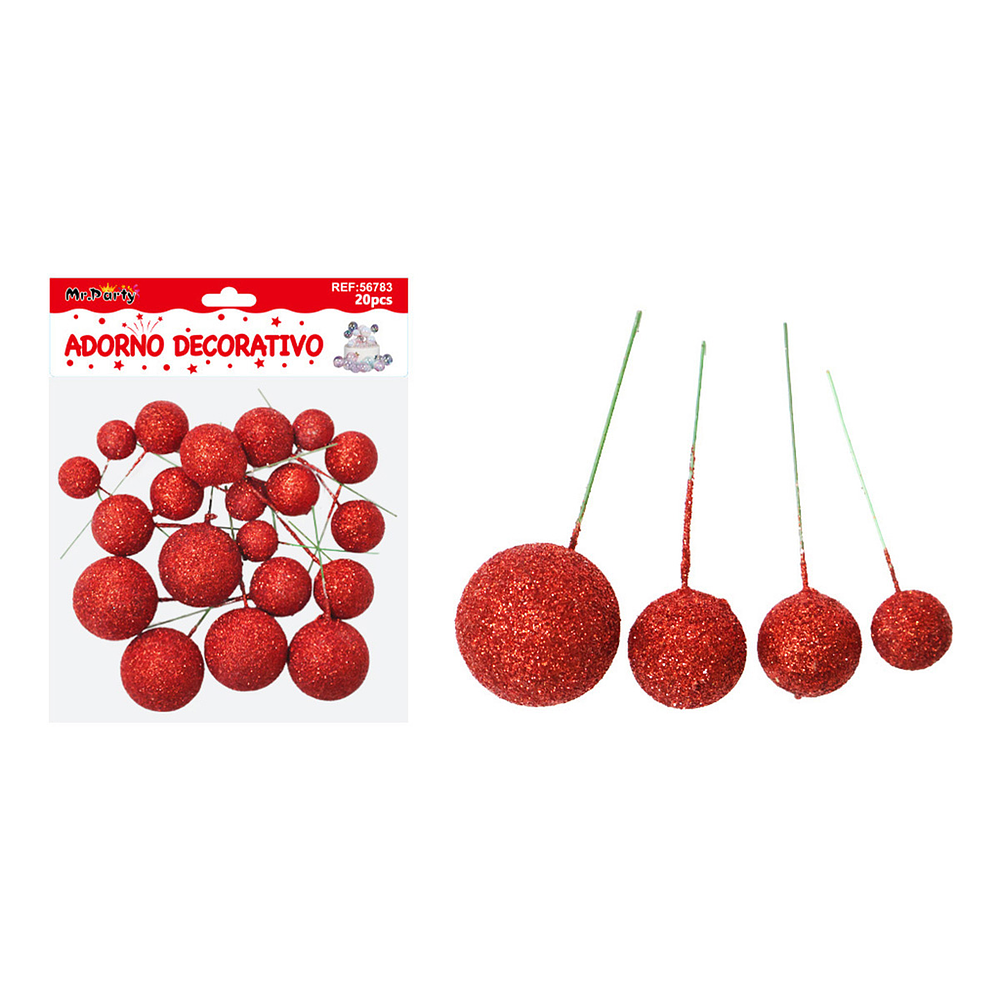 Esferas decorativas para pastel con purpurina roja 20pcs