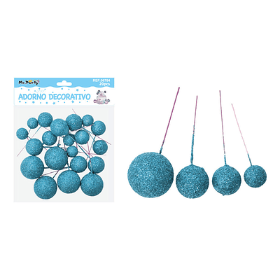 Esferas decorativas para pastel con purpurina azul 20pcs