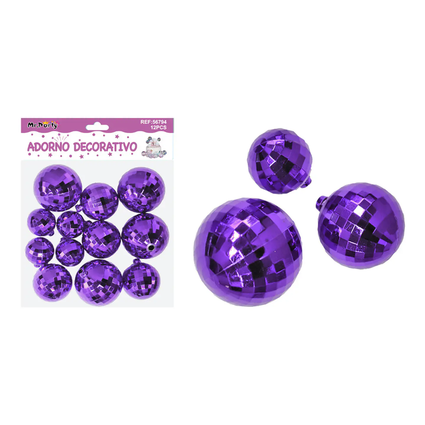 Esferas disco decorativas morada 12pcs 1