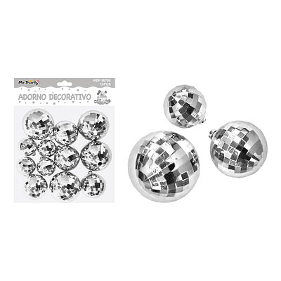 Esferas disco decorativas plateada 12pcs