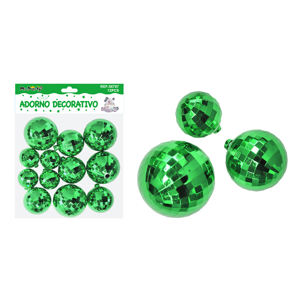 Esferas disco decorativas verde 12pcs