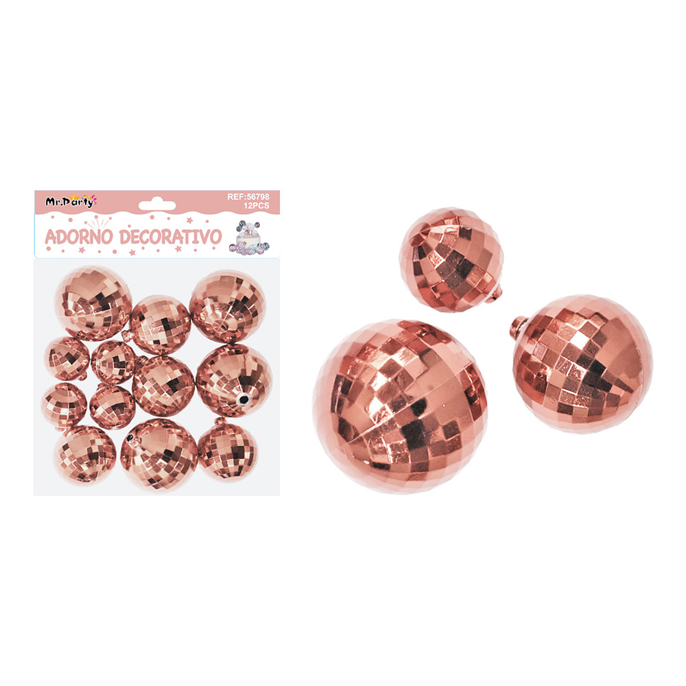 Esferas disco decorativas dorado rosado 12pcs