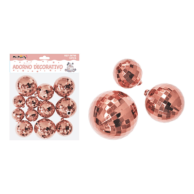 Esferas disco decorativas dorado rosado 12pcs