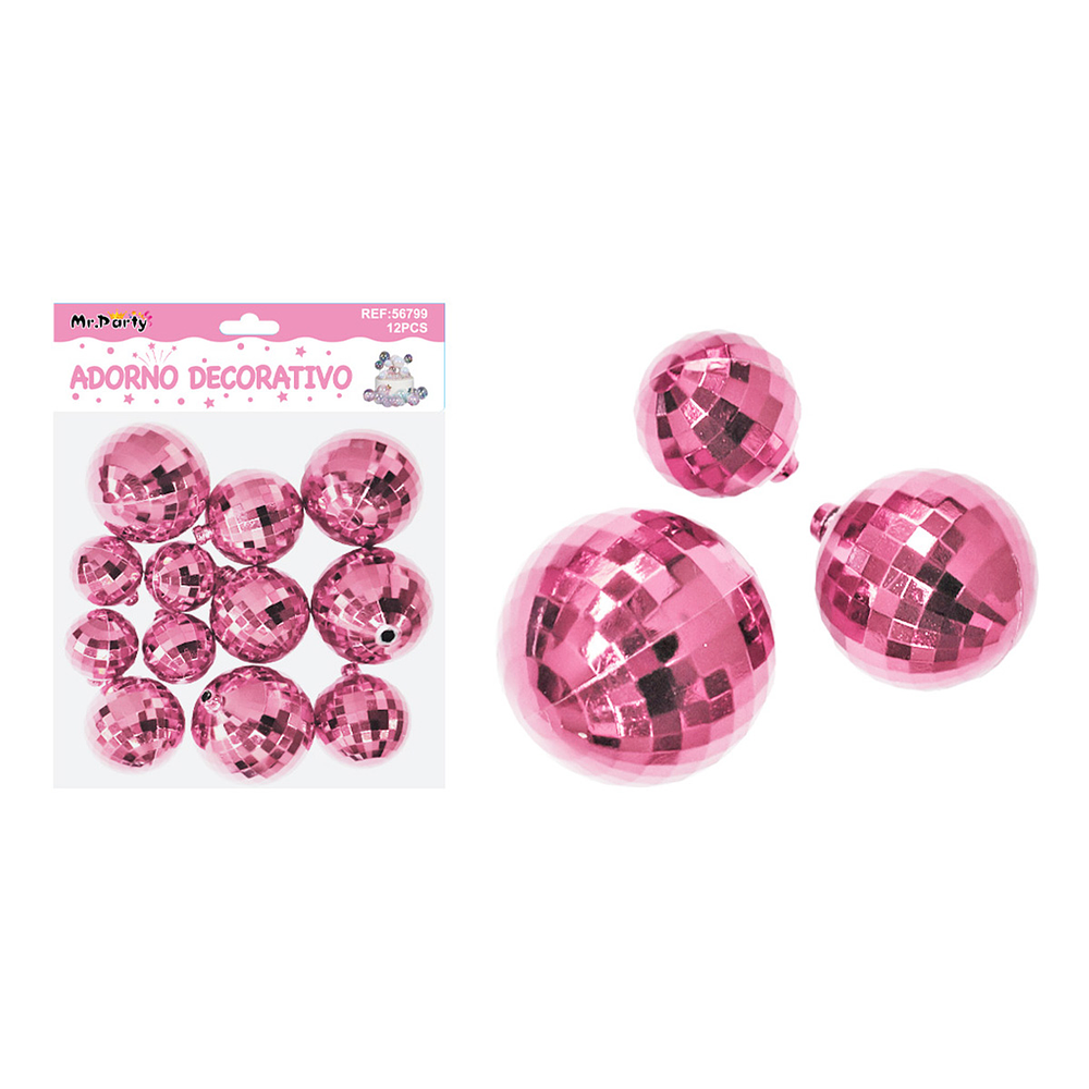 Esferas disco decorativas rosado 12pcs