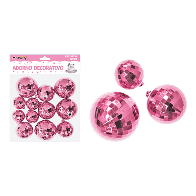 Esferas disco decorativas rosado 12pcs