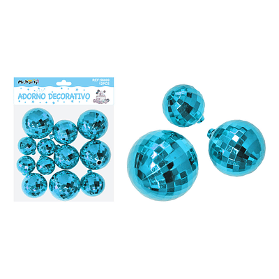 Esferas disco decorativas azul 12pcs