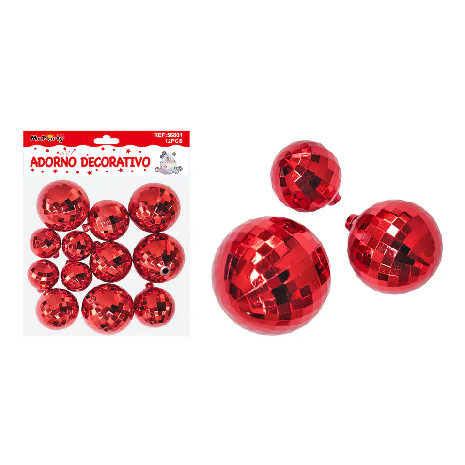 Esferas disco decorativas roja 12pcs 1