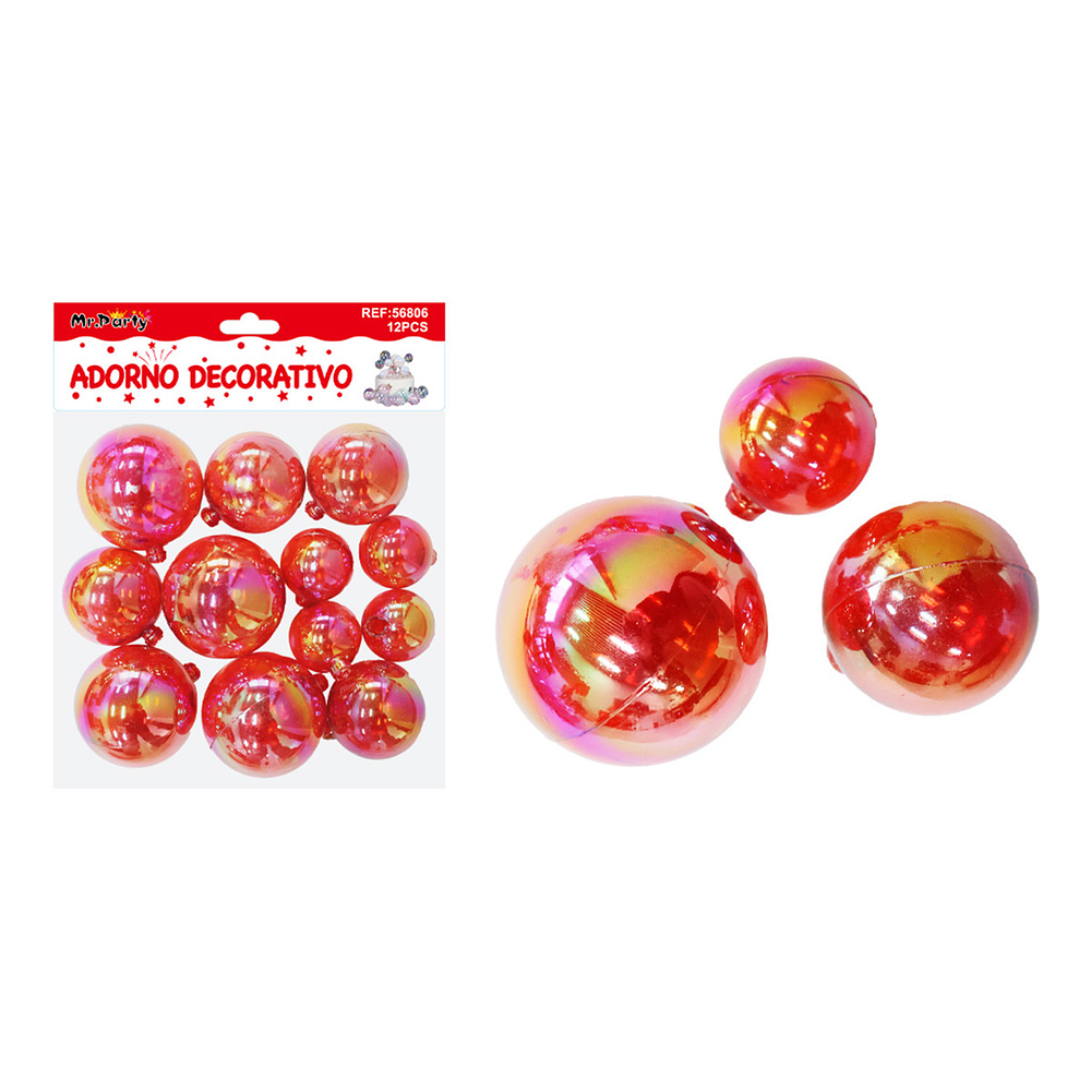 Esferas decorativas tornasol rojas 12pcs