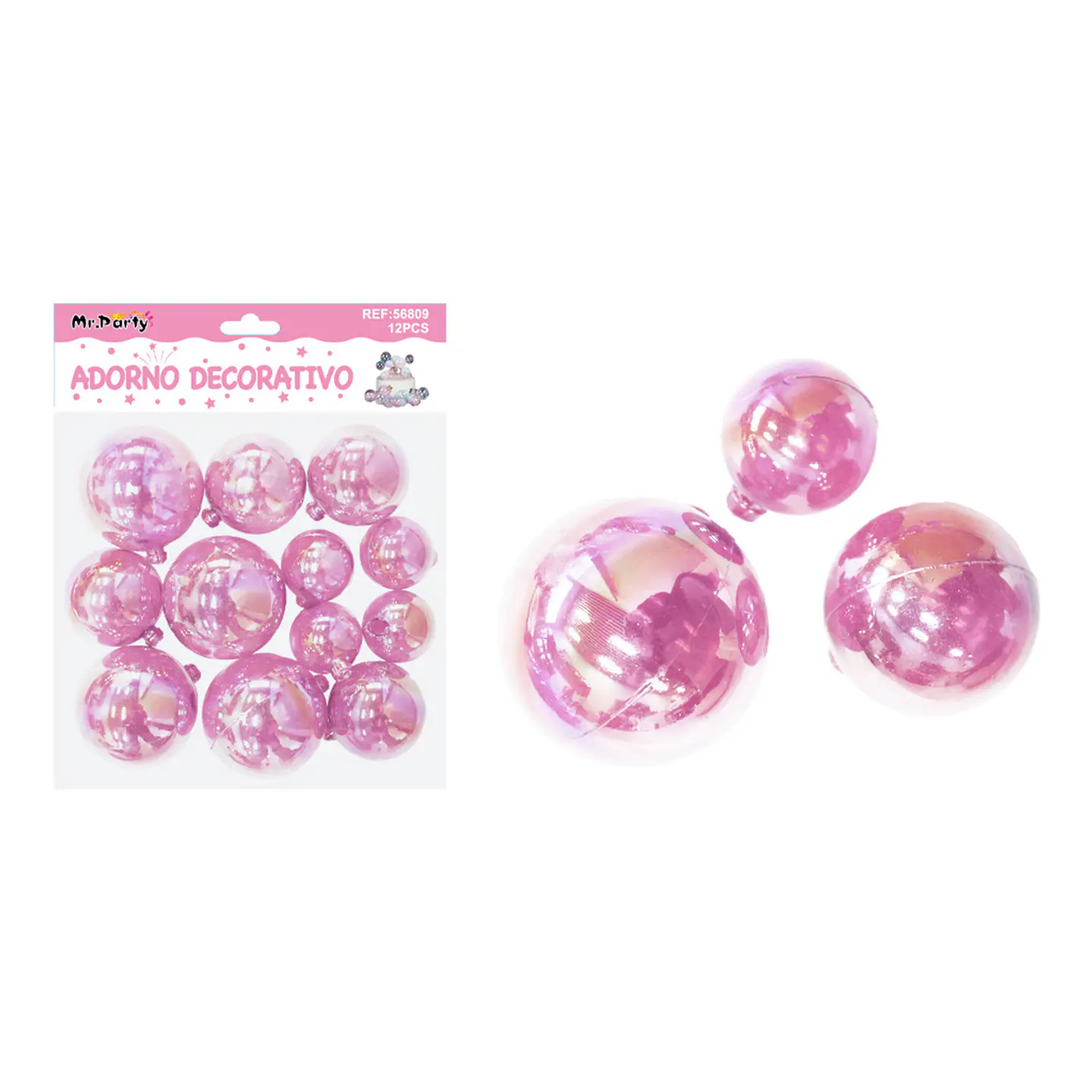 Esferas decorativas tornasol rosada 12pcs 1