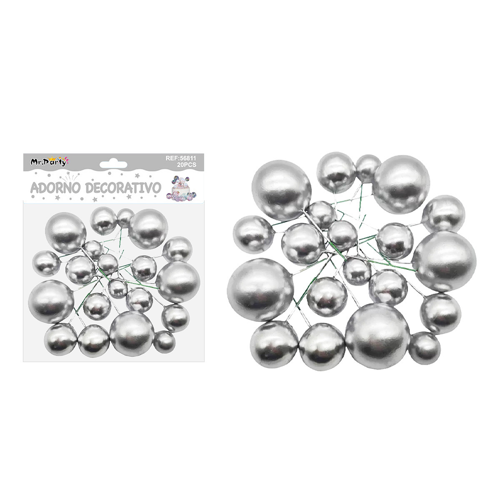 Esferas decorativas para pastel plateadas 20pcs