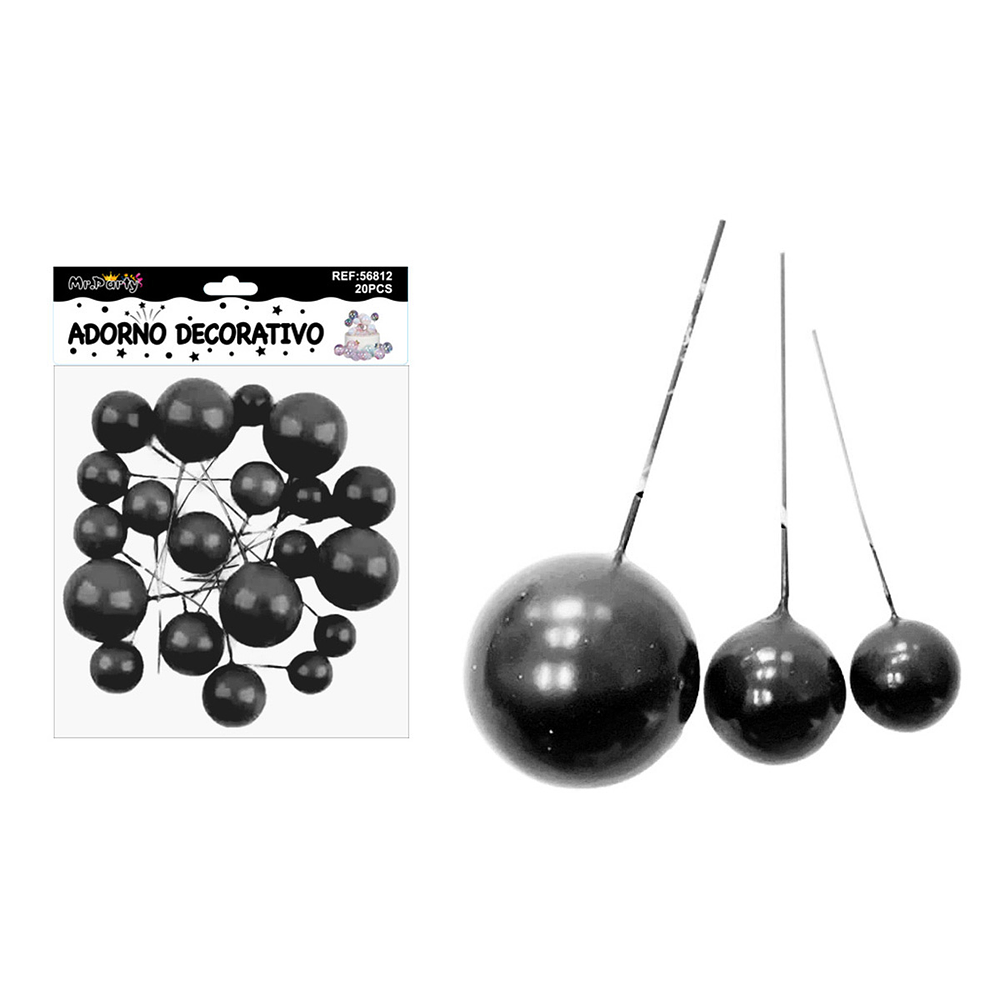 Esferas decorativas para pastel negras 20pcs
